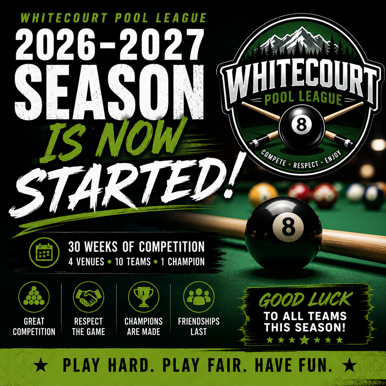 Whitecourt Pool League 2026-2027 Season is Now Started