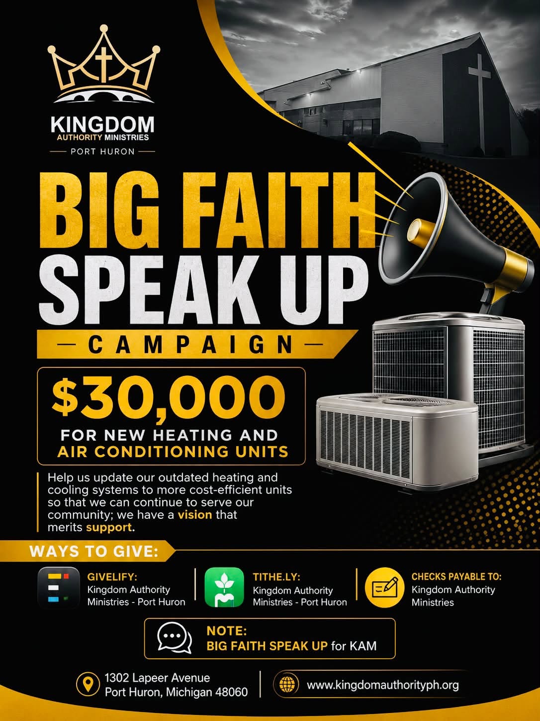 Big Faith Speak Up Campaign - $30,000 for HVAC Units