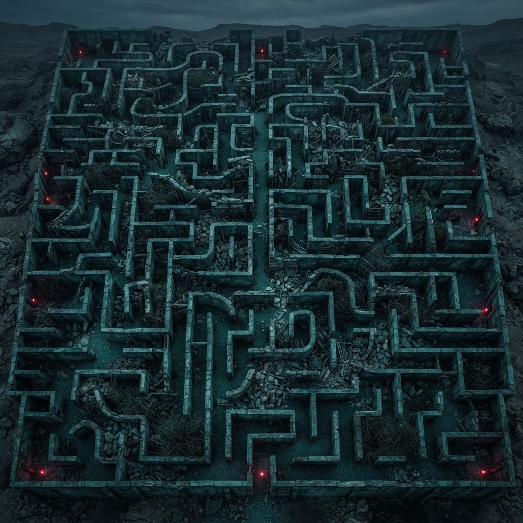 Maze with dead ends and broken paths