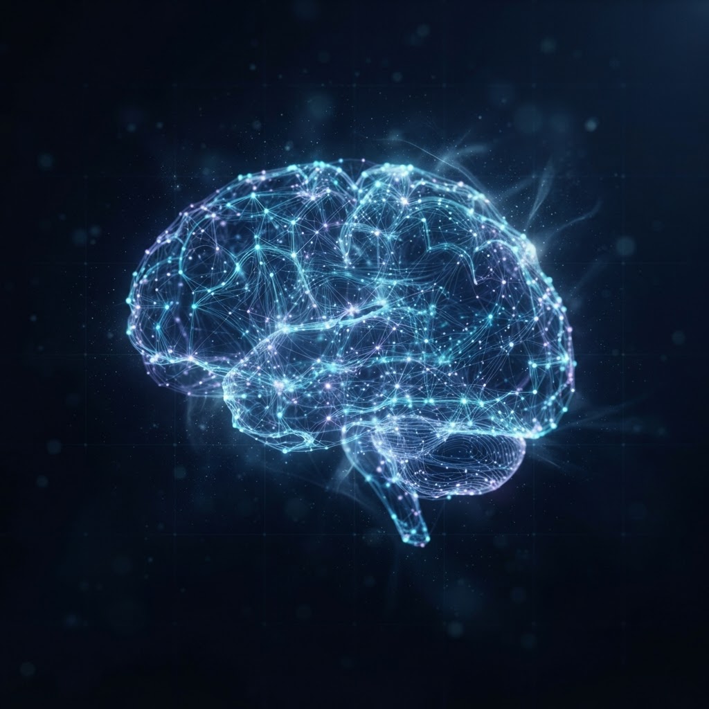 Abstract glowing brain made of data points