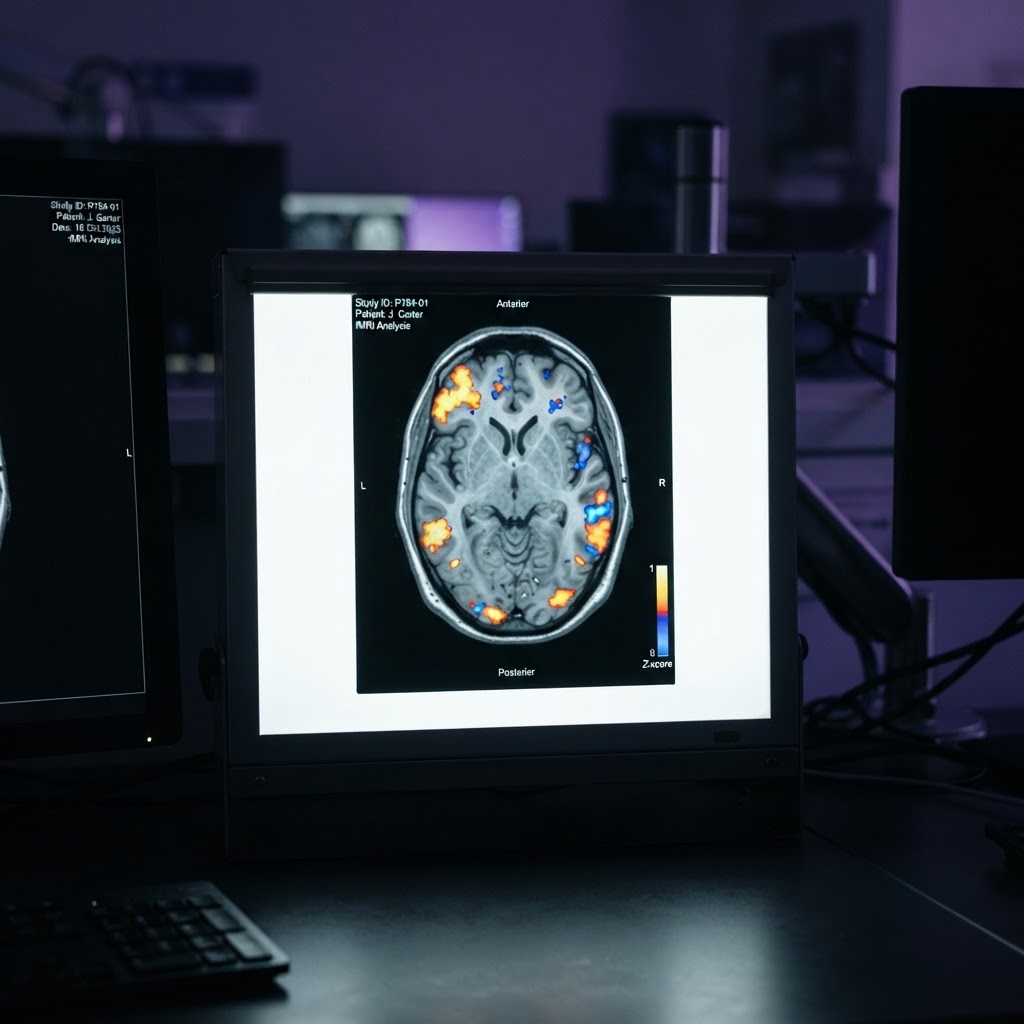 Functional MRI brain imaging on a clinical lightbox — the research territory behind Archie's studies