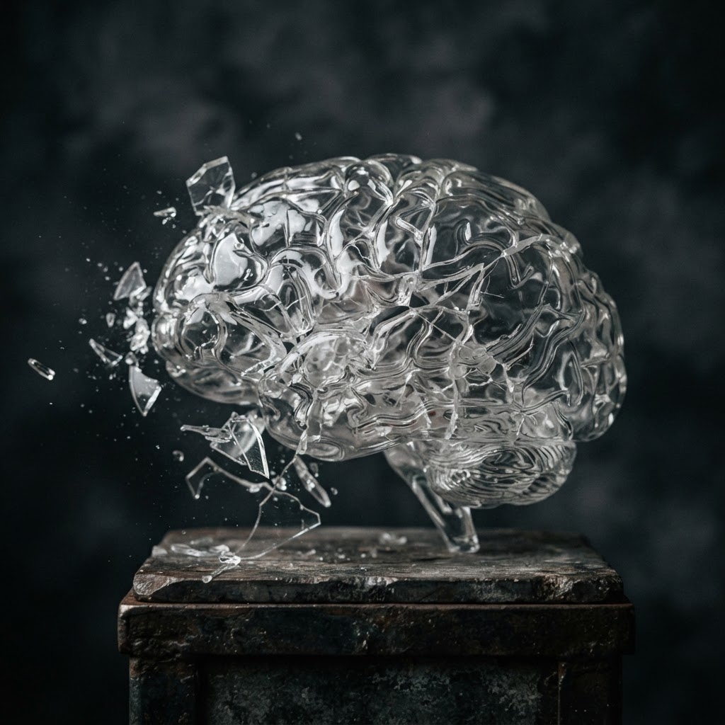Cracked glass brain sculpture