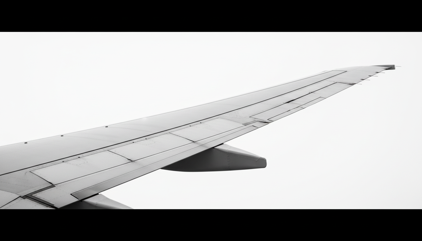 Jet wing slicing through sky
