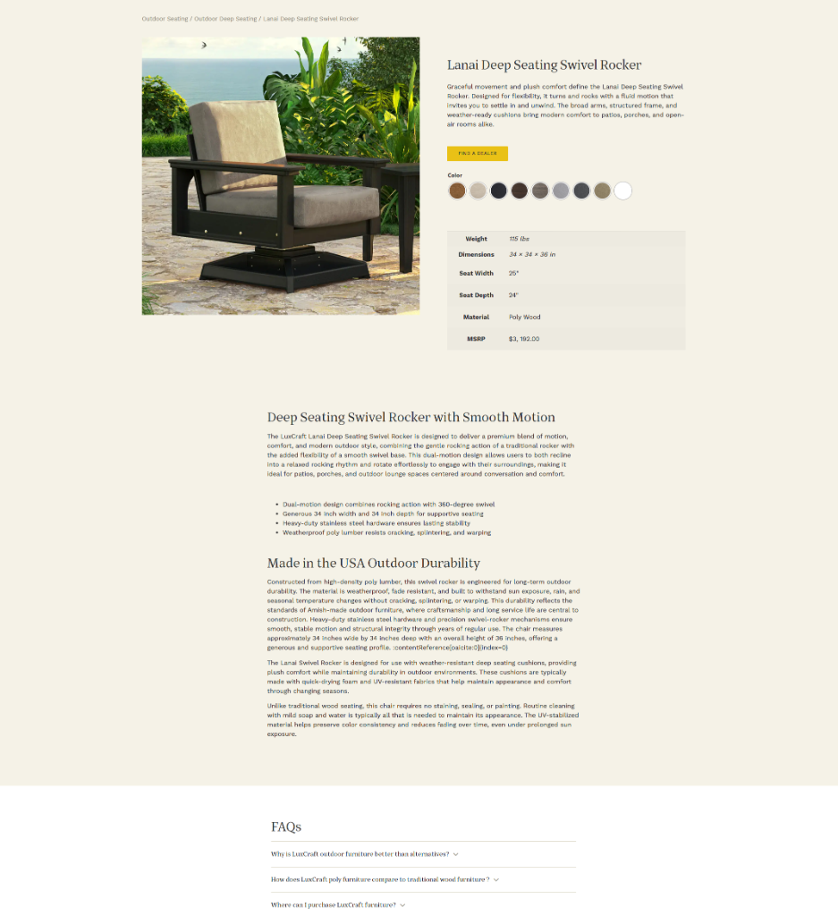 Lanai Deep Seating Swivel Rocker