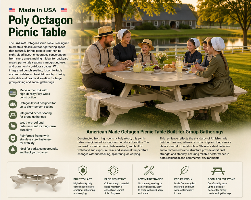 LuxCraft Octagon Picnic Table with Amish family