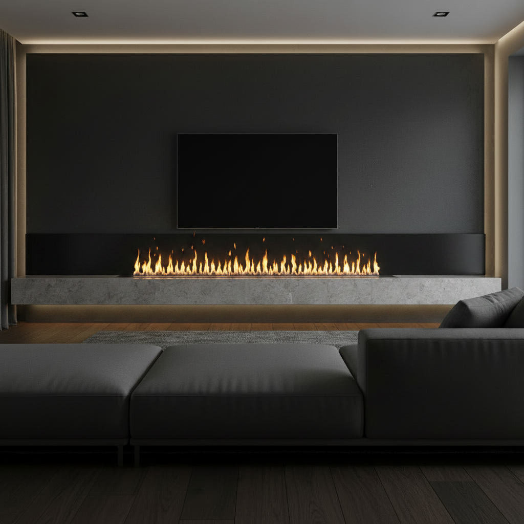 Drop-in gas burner on stone counter