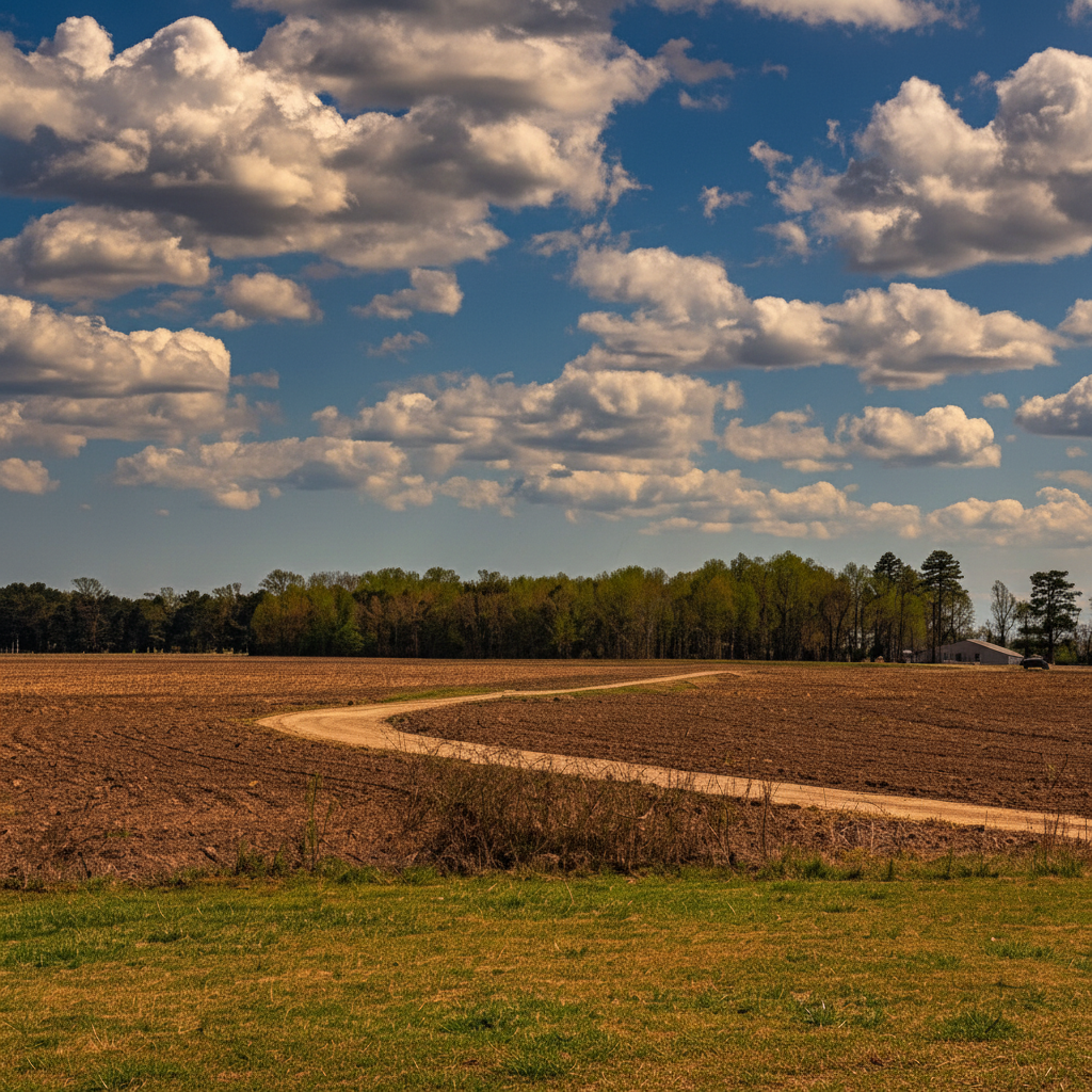 Sweeping plowed field with dramatic sky