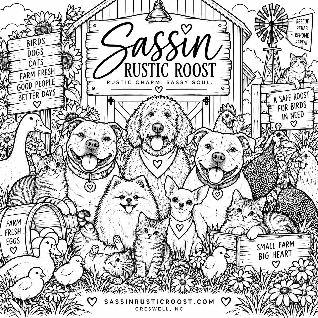 Sassin Rustic Roost Farm Scene Coloring Page