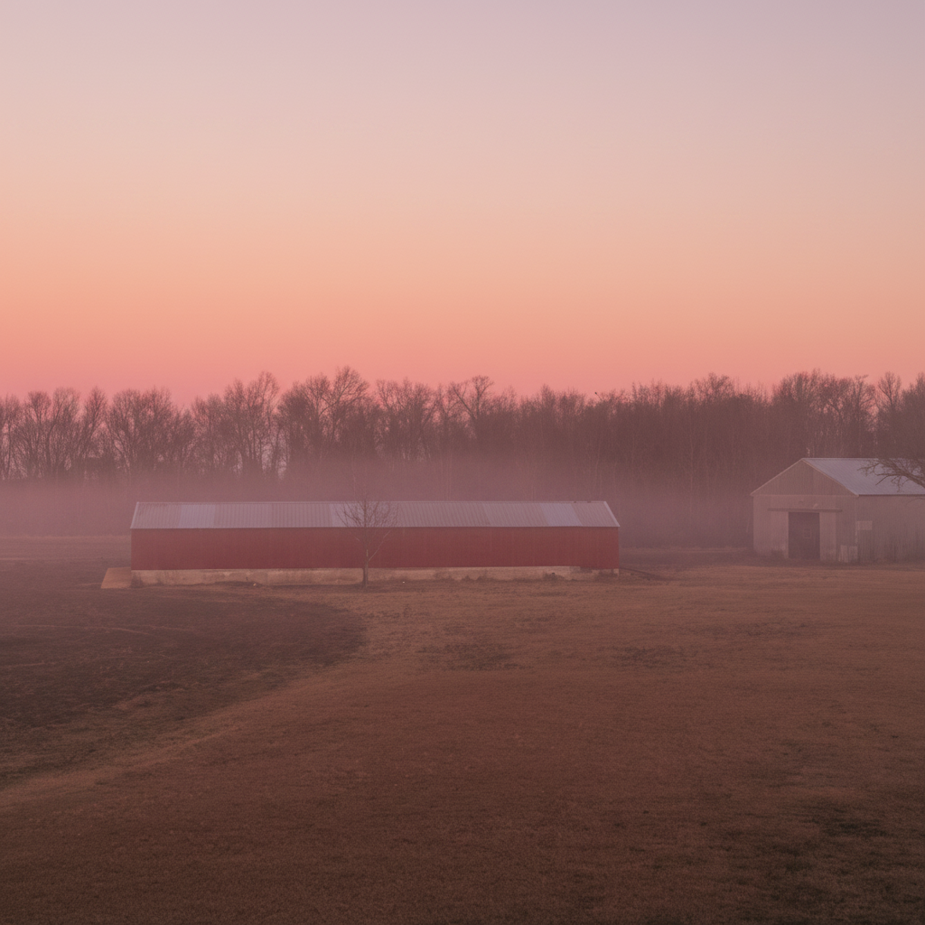Photographer shooting at rustic red barn at golden hour