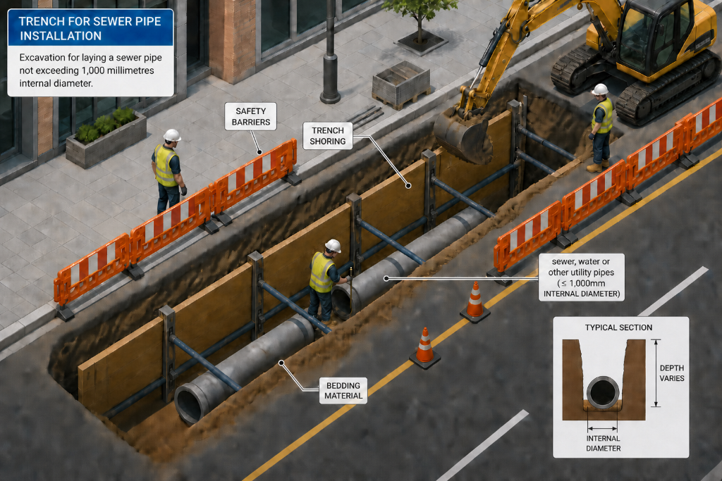 Shaft, manhole, trench or tunnel