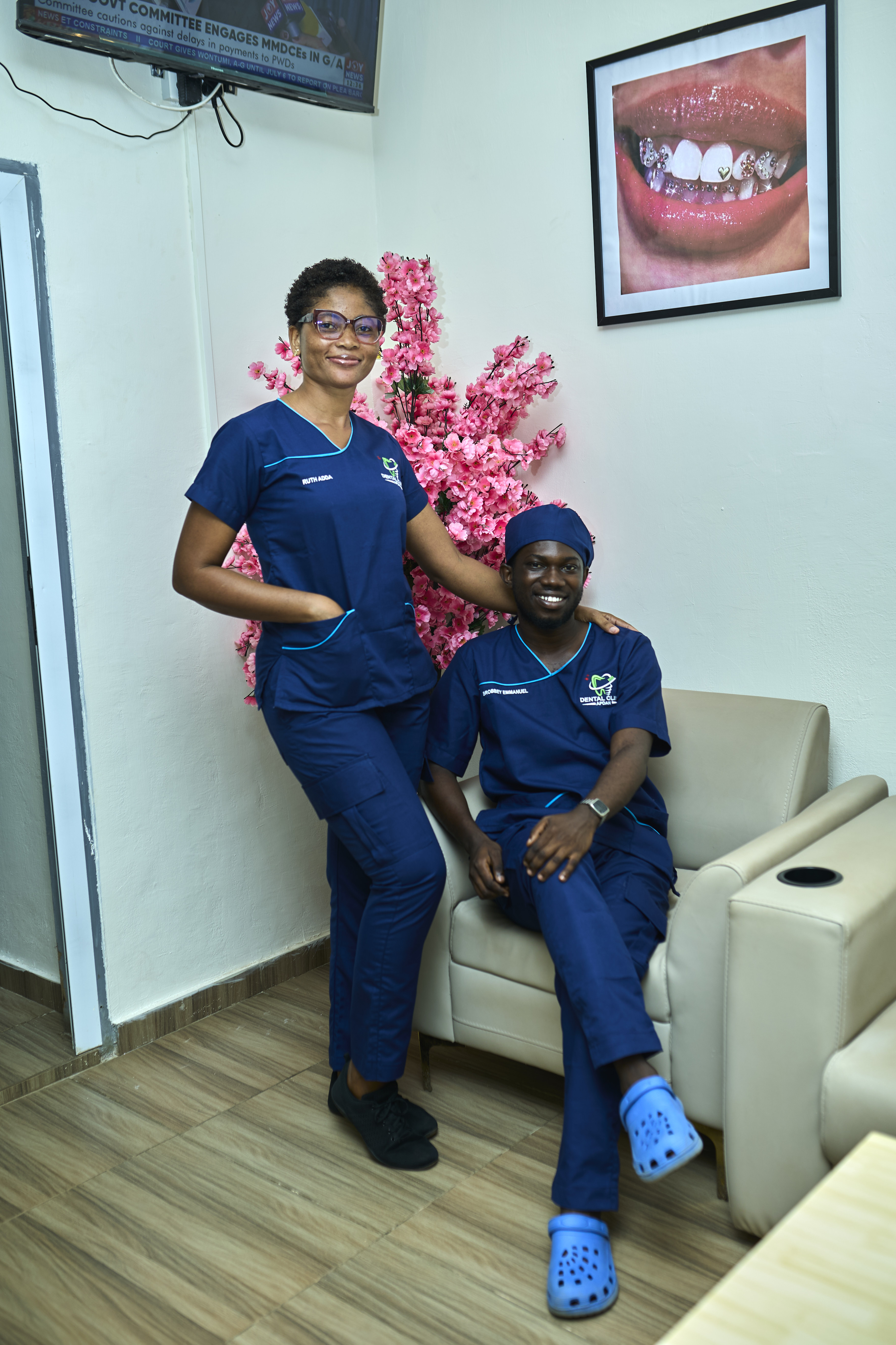 Two APDAN team members relaxing in the clinic waiting area