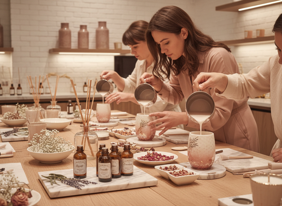 Candle making craft course in Lostwithiel — one of the craft workshops and crafty lunches at Lily & Belle Cornwall