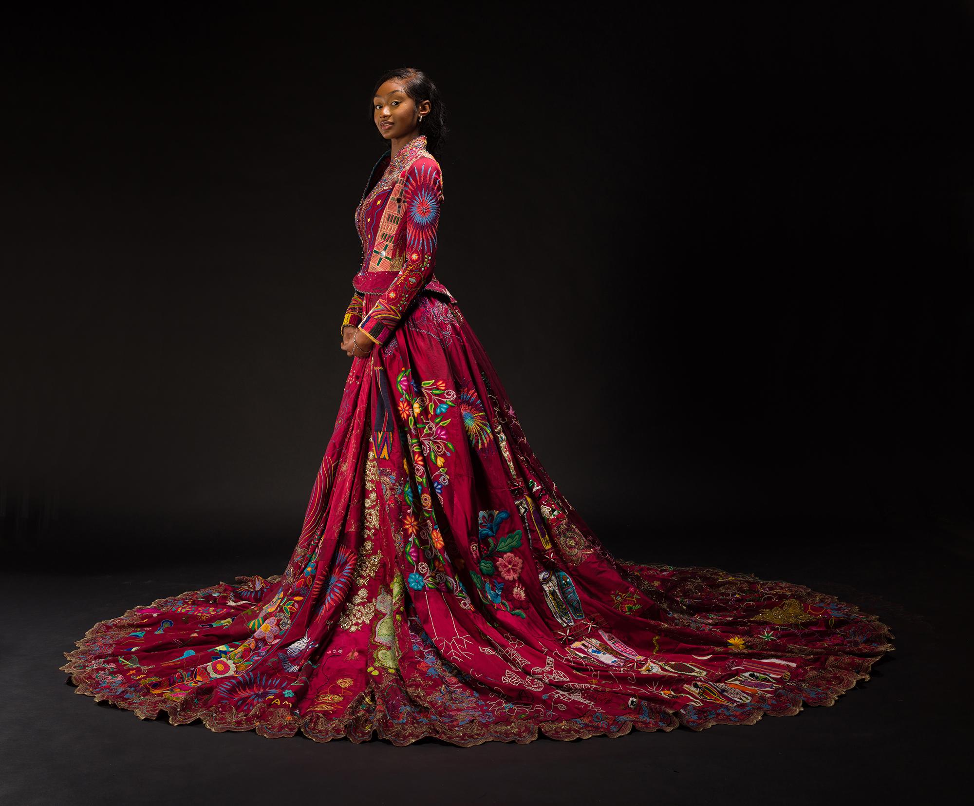 The Red Dress — embroidered gown by Kirstie MacLeod at Boconnoc House, Lostwithiel