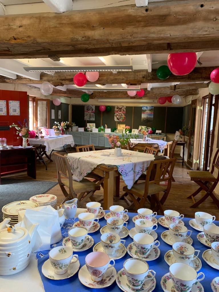 Craft party venue in Lostwithiel Cornwall — event space with fine china, balloons and floral arrangements