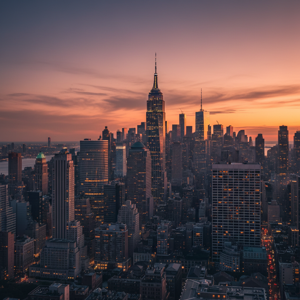 New York City skyline at dusk