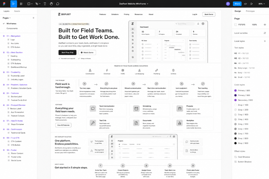 Zeefleet wireframe