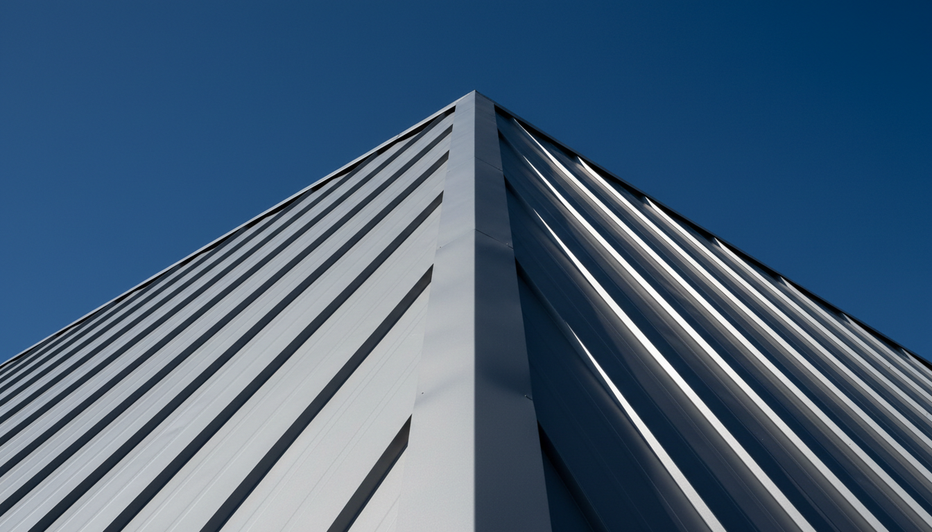 Standing seam metal roof against dramatic sky