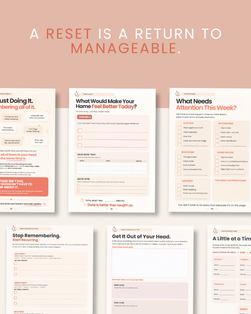 The Reset Kit — 12-page printable workbook preview
