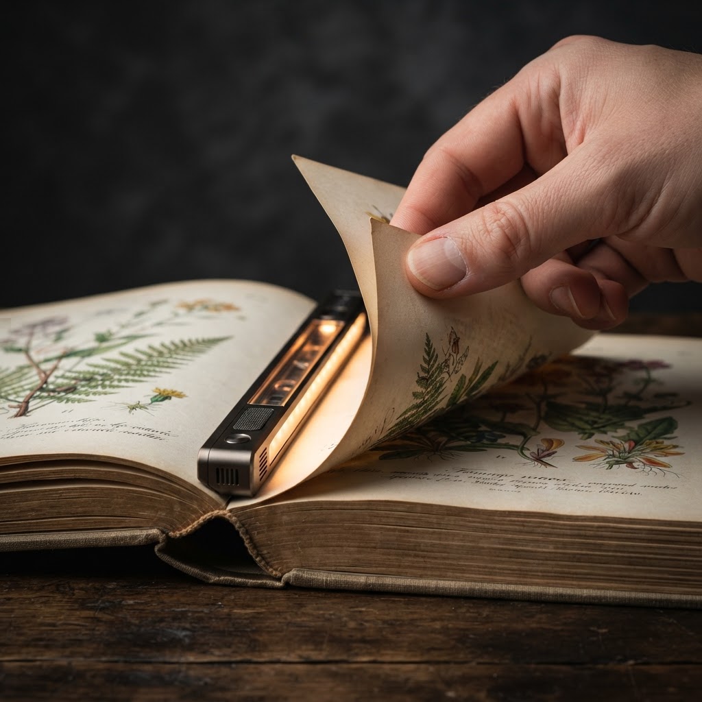 In-Book module attached to an illustrated book spine