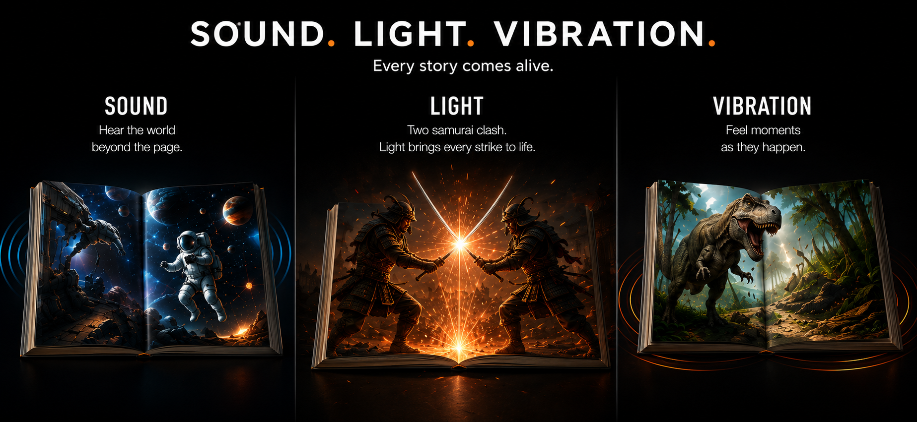 Sound, light and vibration experiences with illustrated books