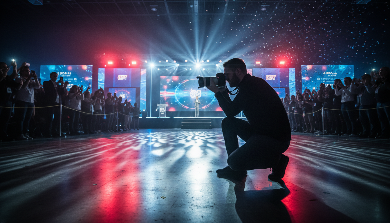 Professional event photography with dramatic lighting