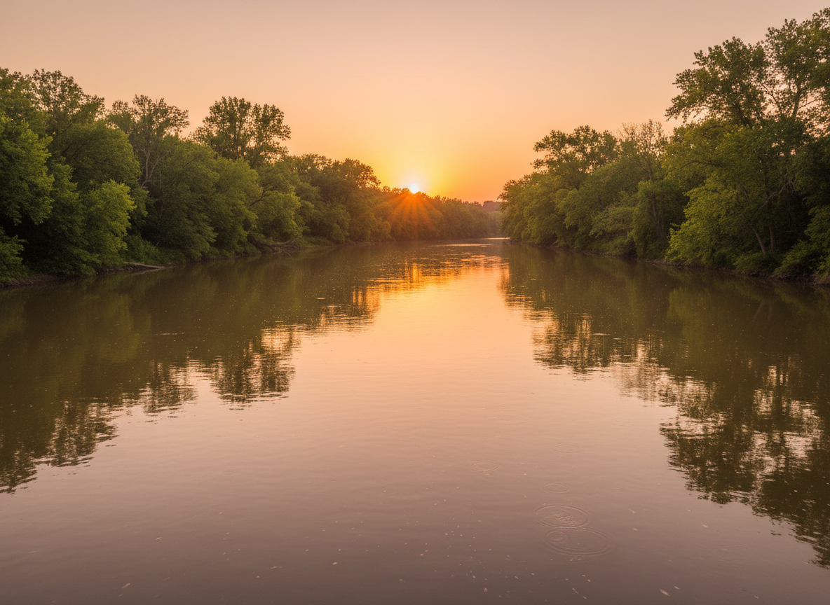 Beautiful sunset over the river in Sioux Falls