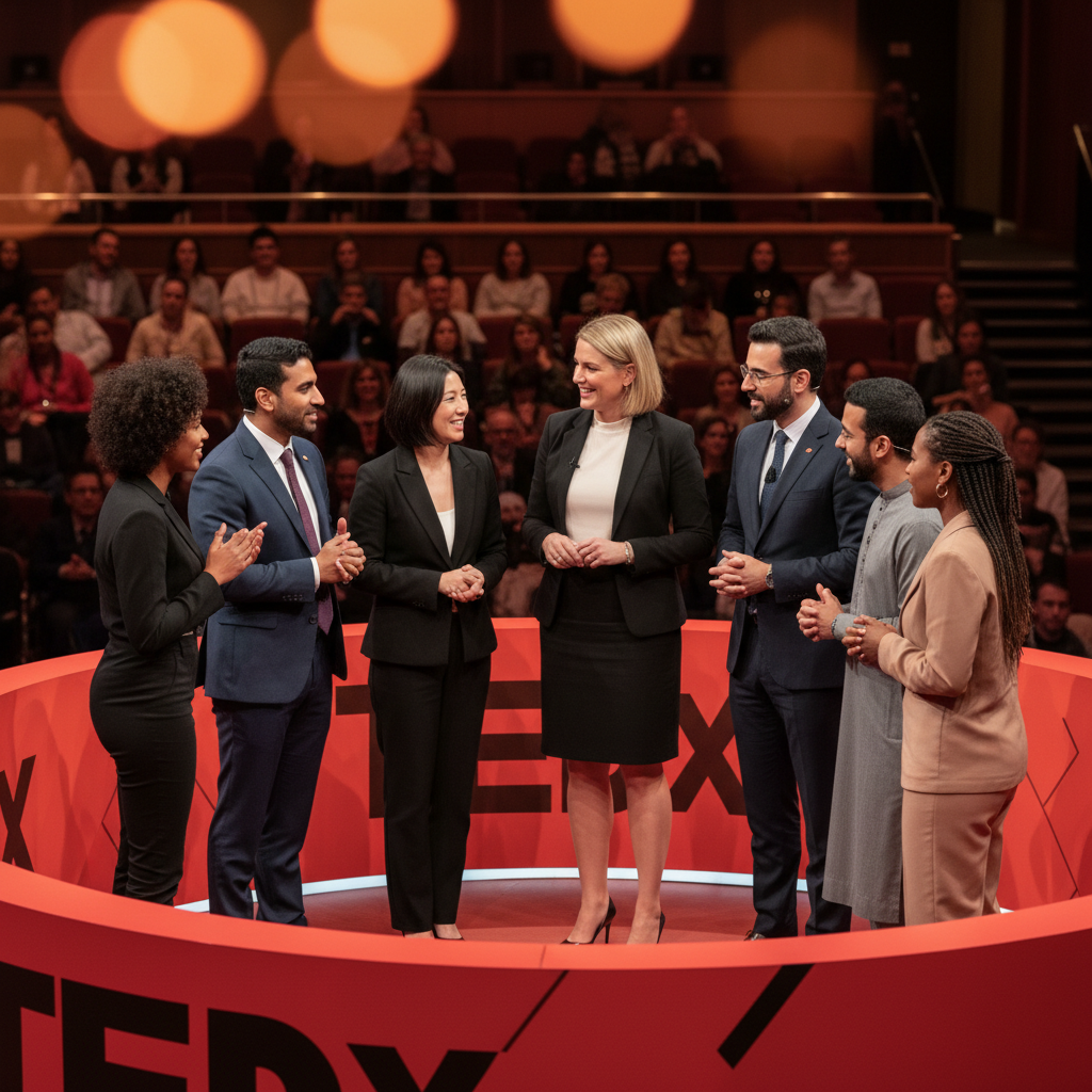 Group of diverse speakers at a TEDx event