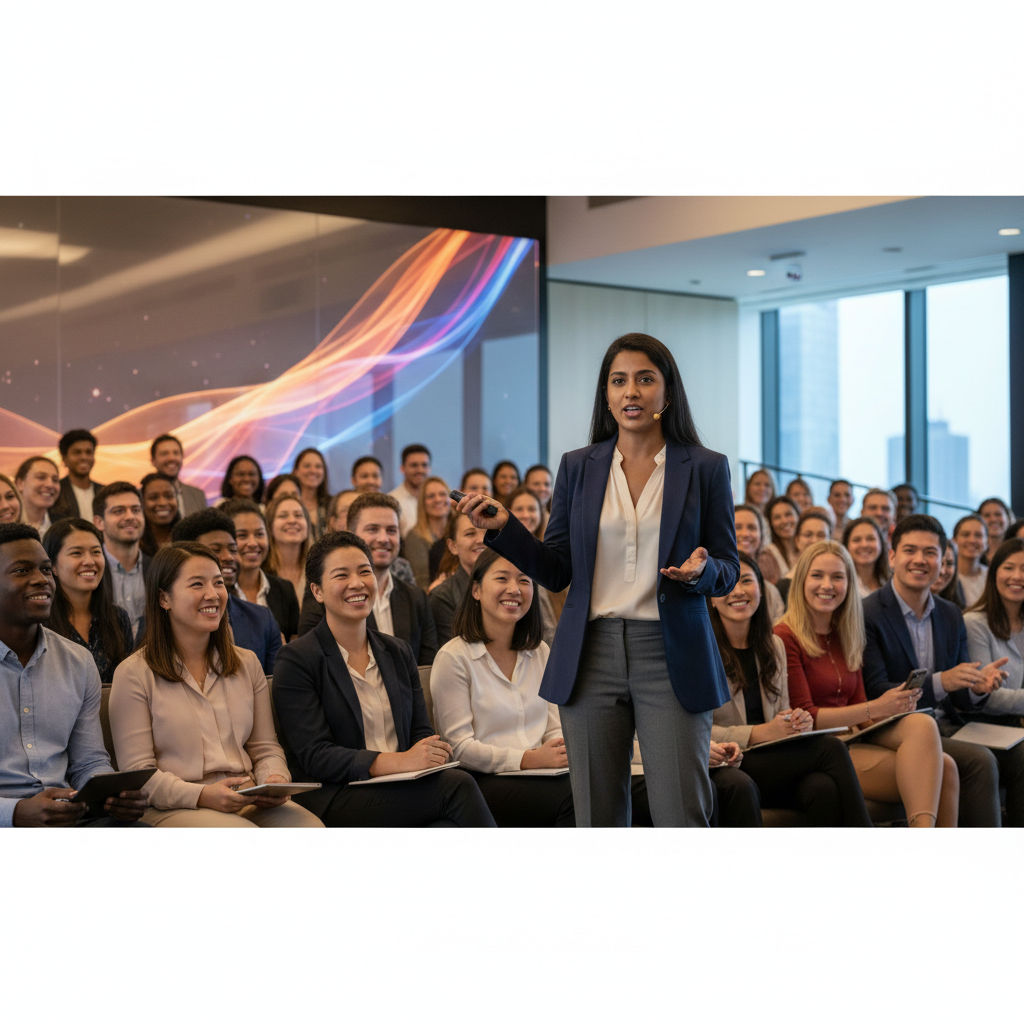 A professional speaker presenting to an engaged audience