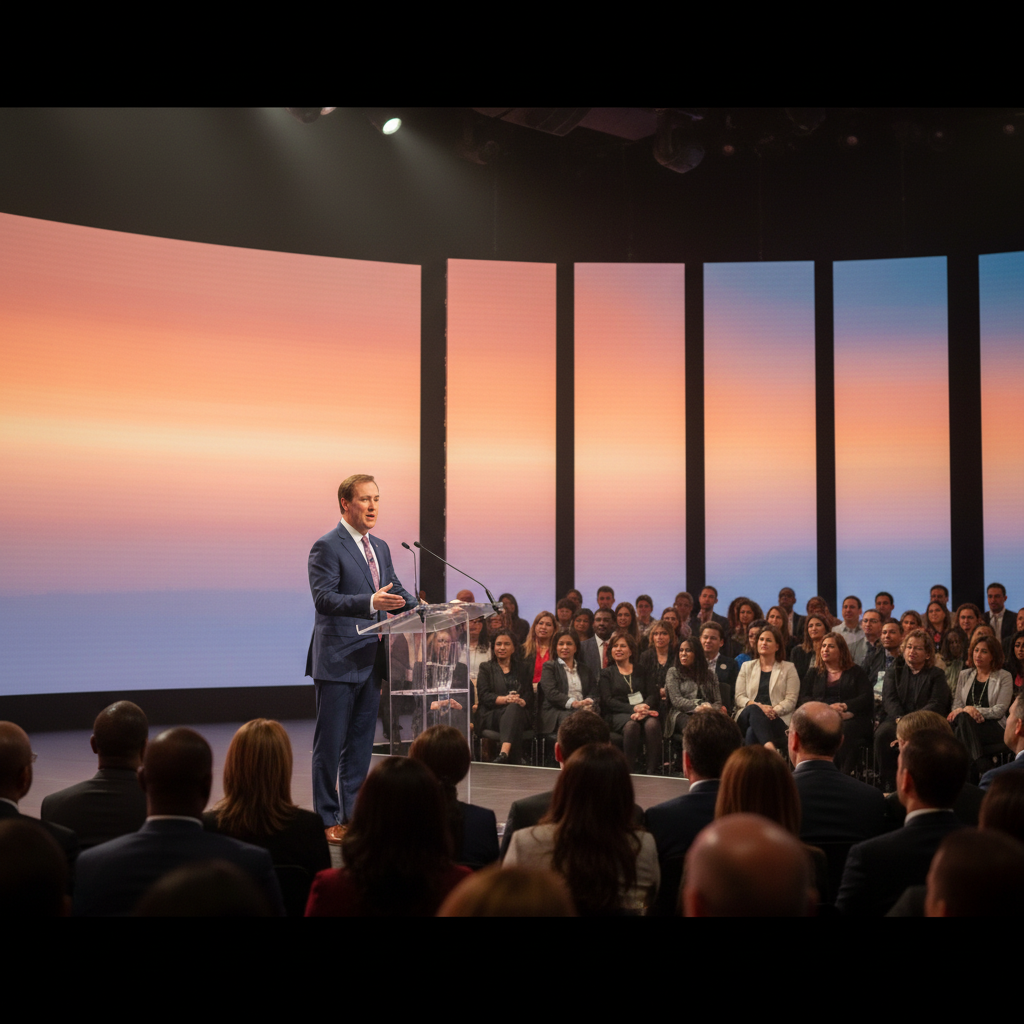 a man leading a corporate workshop at a podium