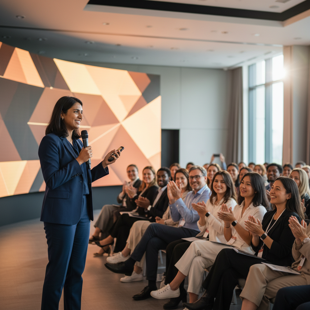 A professional speaker engaging with an audience