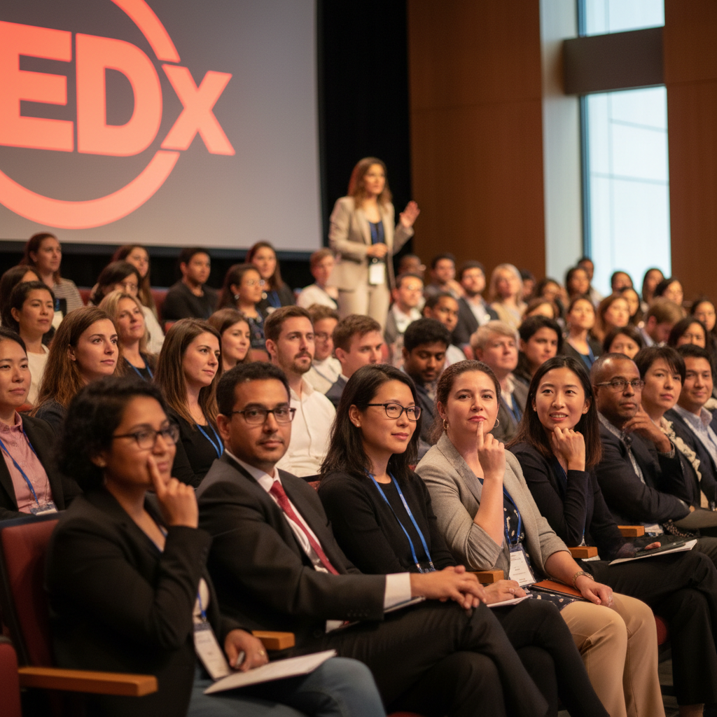 Audience captivated by a speaker at a TEDx event