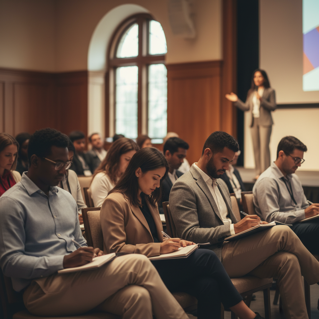Engaged audience participating in a speaker event