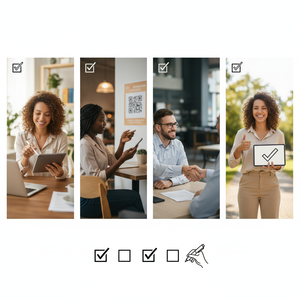 A photo representation of the application process, showcasing elements like a submission form