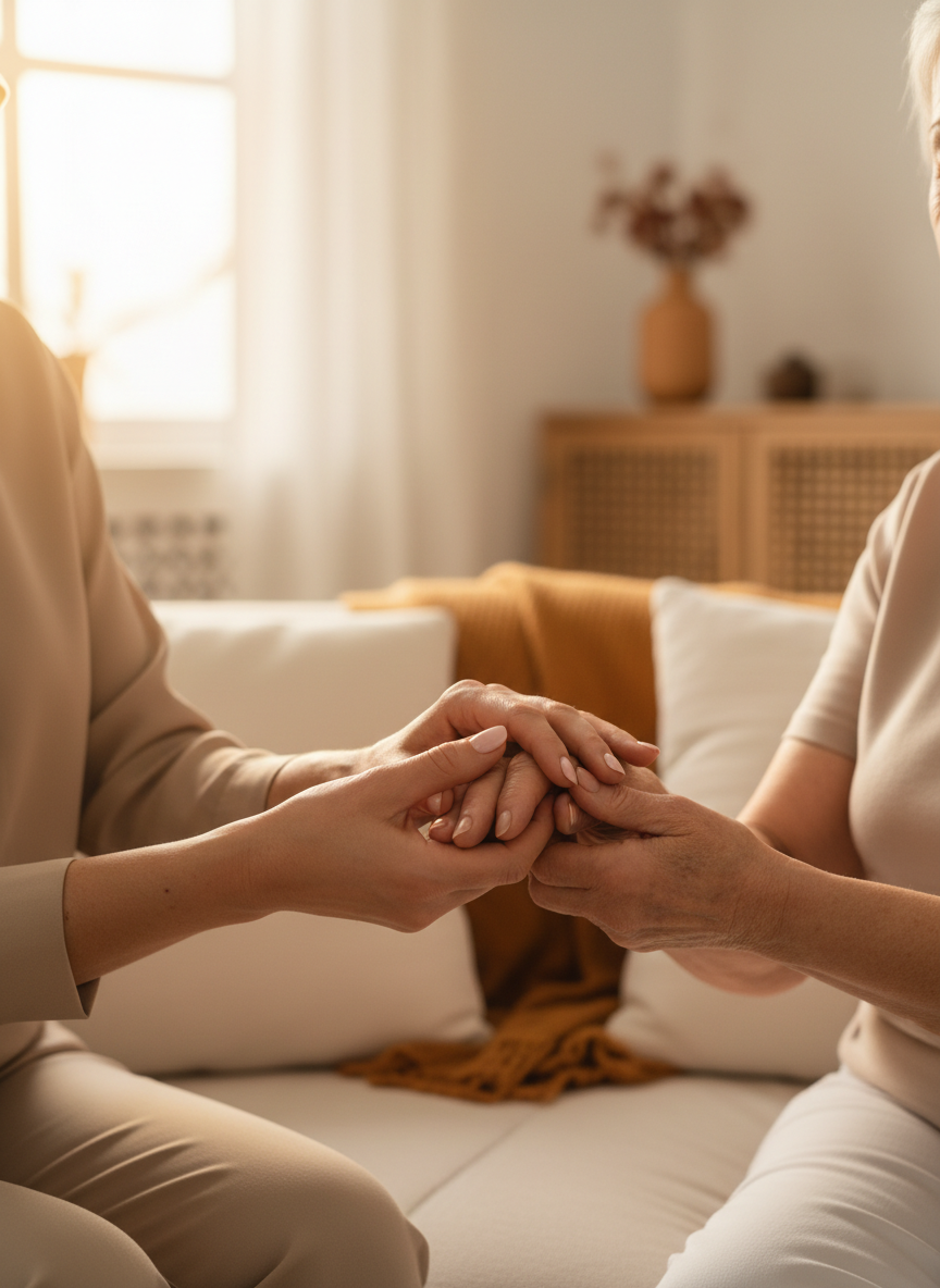 Caring hands supporting a loved one