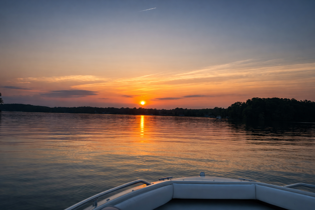 Boating at sunset on Hyco Lake