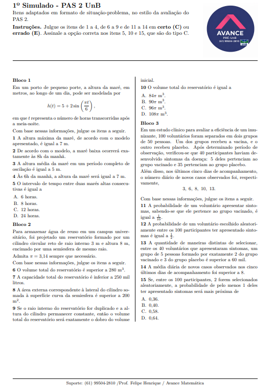 1º Simulado PAS 2 UnB