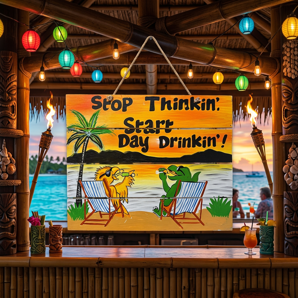 Stop Thinkin' Start Drinkin' Tiki Sign