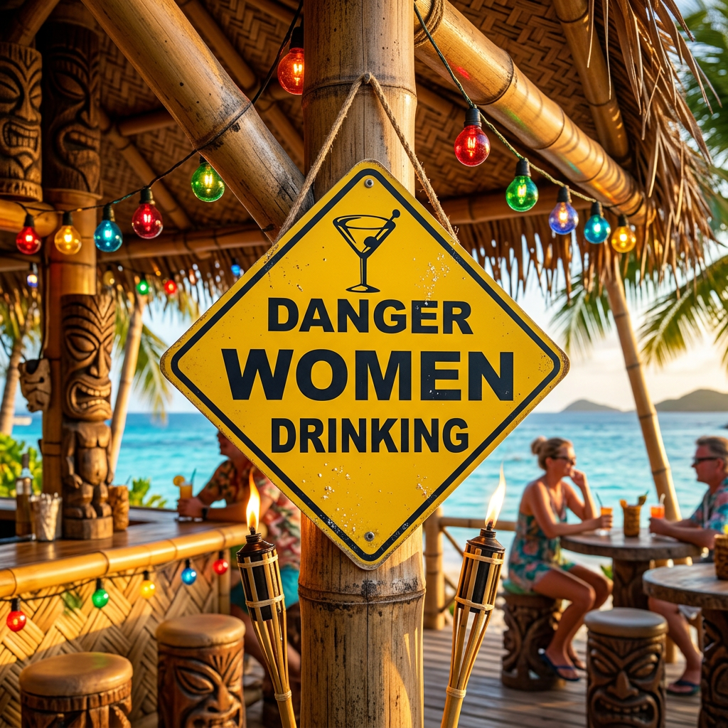 Danger Women Drinking Tiki Sign