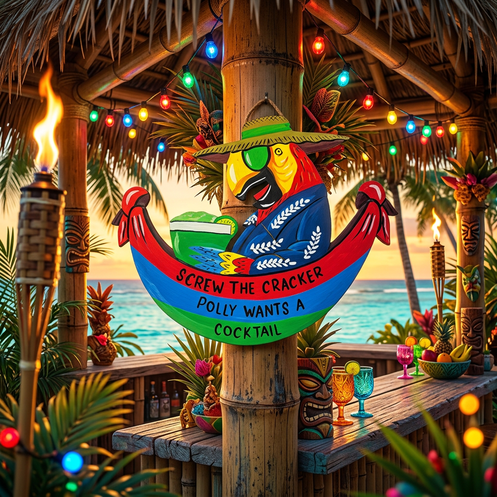 Screw the Cracker Polly Wants a Cocktail Tiki Sign