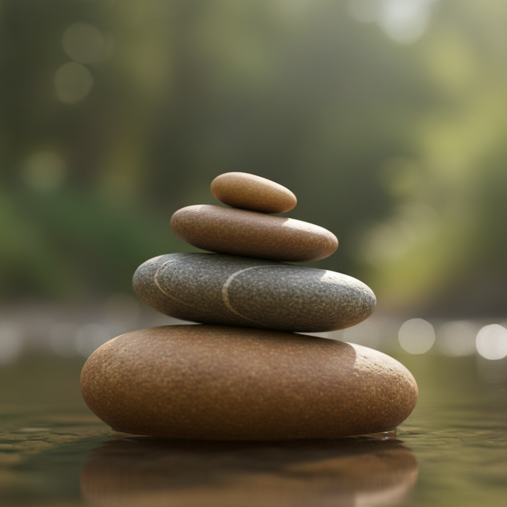 Three balanced stones representing wellness and harmony