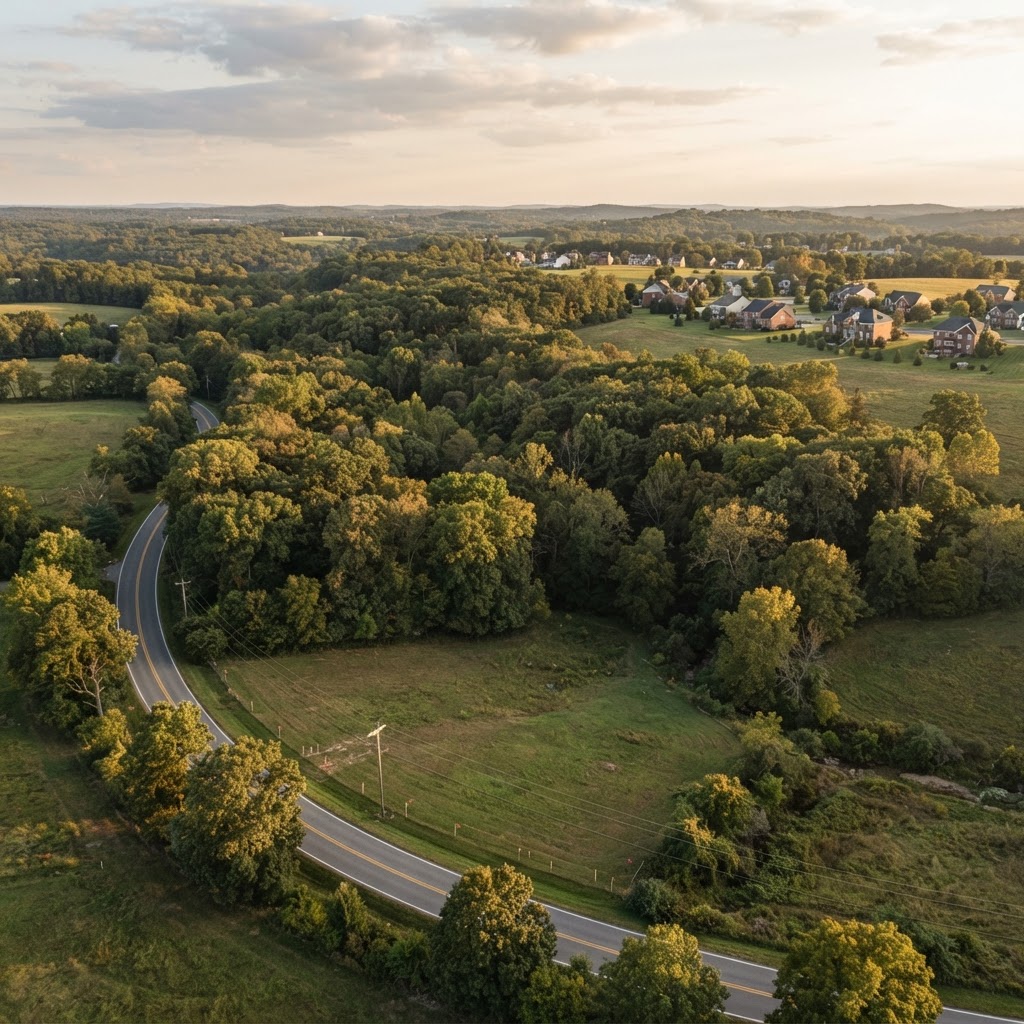 Representative aerial view of land at the edge of development