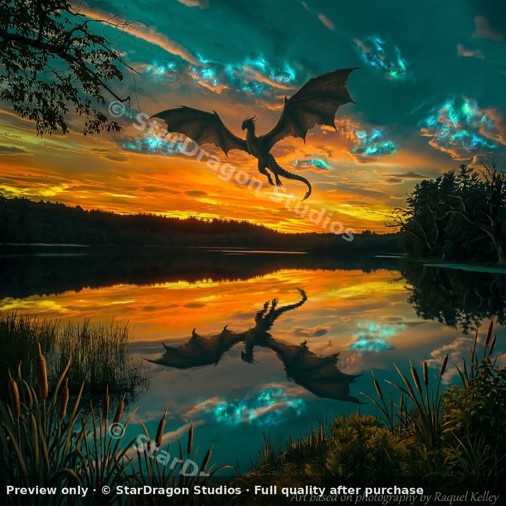 Dragon at Fire Sunset