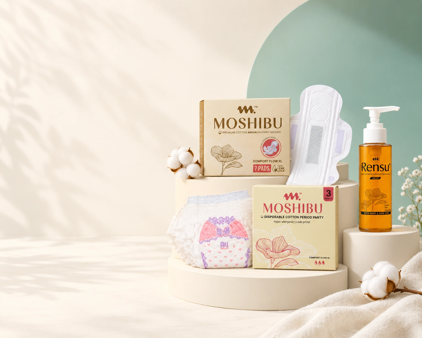 Moshibu pads, period panty and intimate wash bundle