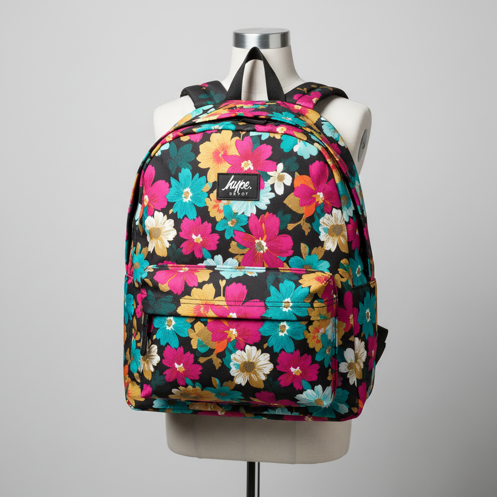 Hype Girls Iconic Black Happy Flower Backpack