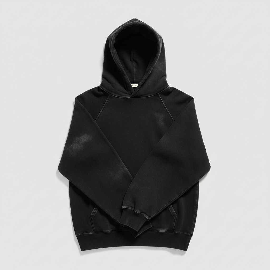 Fear of God Black Sunfaded Classic Half Raglan Fleece Hoodie