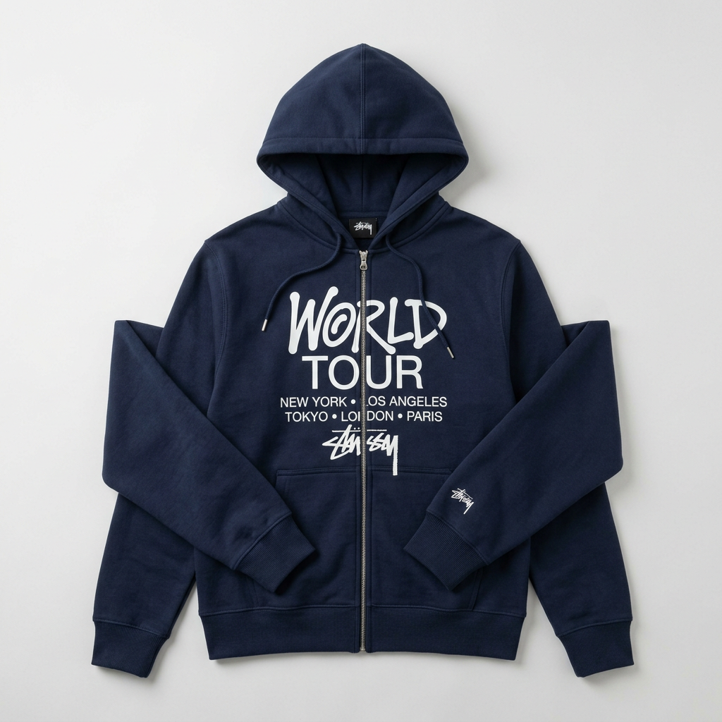 Stüssy World Tour Zip Hoodie 'Navy'