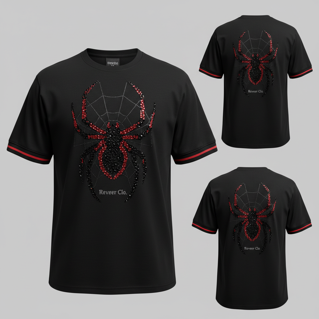 'SPIDER' RHINESTONE TEE - BLK/RED thumbnail 3