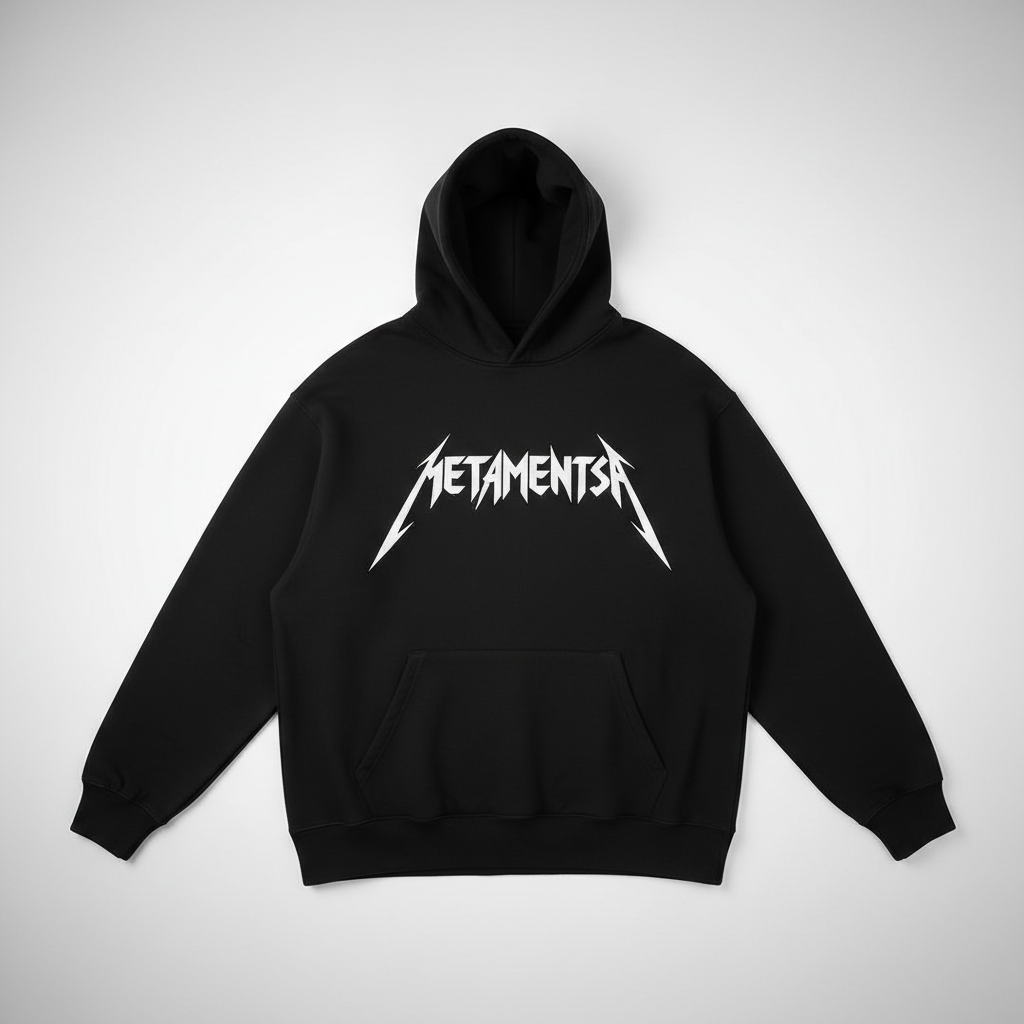 Black Oversized Hoodie with Metallica-Inspired Logo