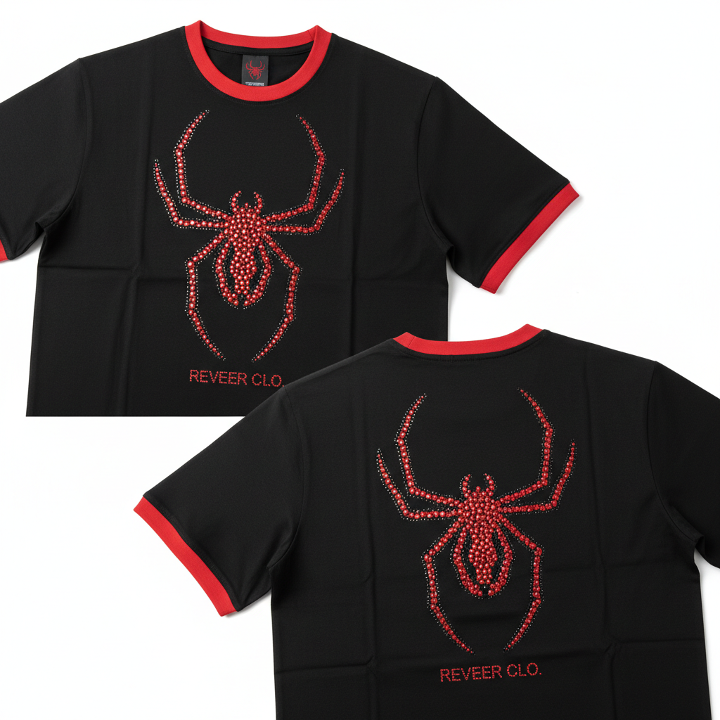 'SPIDER' RHINESTONE TEE - BLK/RED