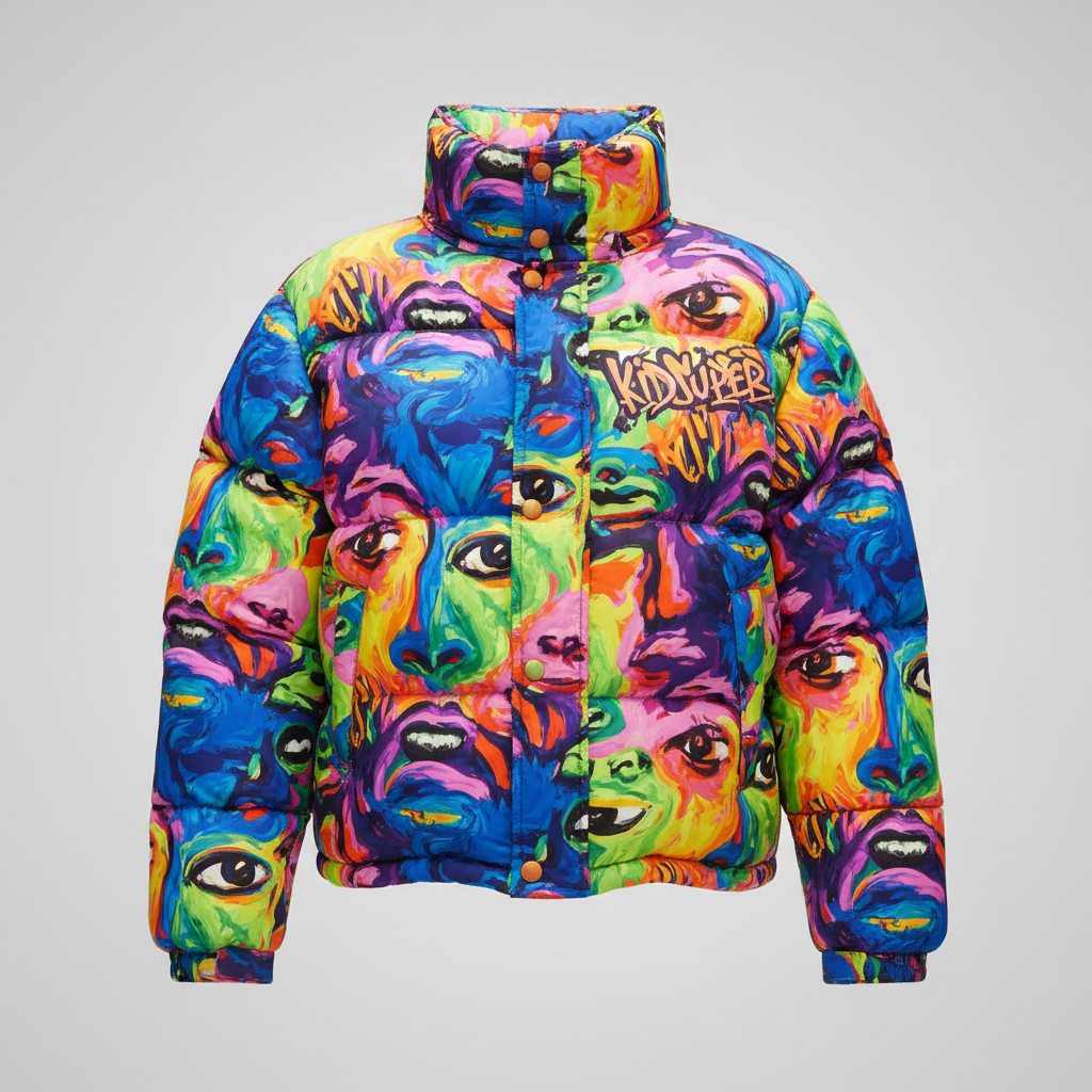 Faces Collage Printed Down Jacket